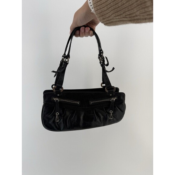 Charles David Black Leather Shoulder Bag scalloped multi zipper pouch y2k 90s - Picture 14 of 16